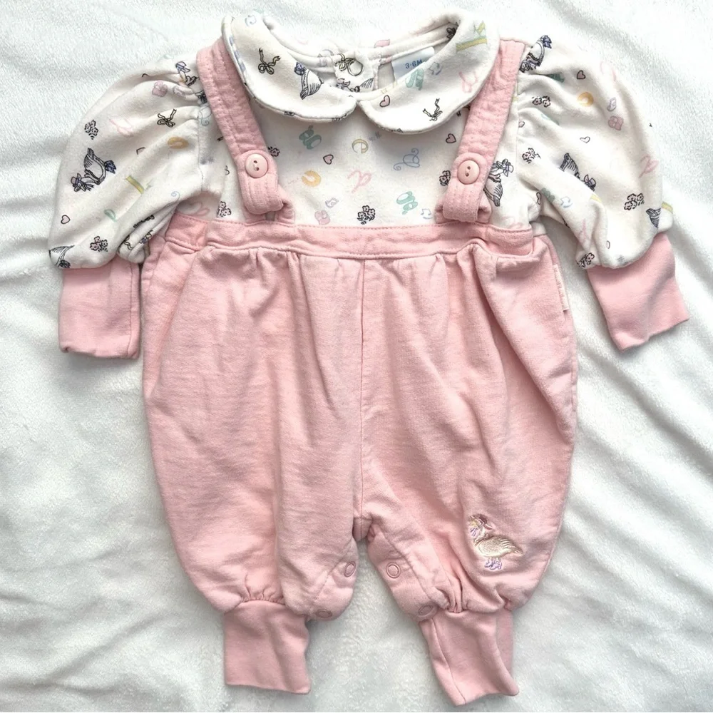 Vintage Lullaby Club Mother Goose Letters Pink Romper 1pc Outfit Baby Girl 3-6M